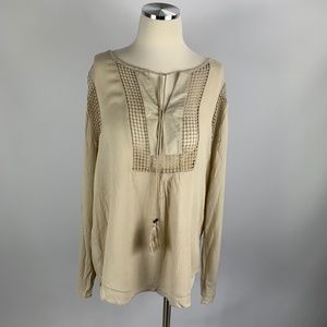 NWT Joseph A. Blouse Boho Viscose Crochet Tassel